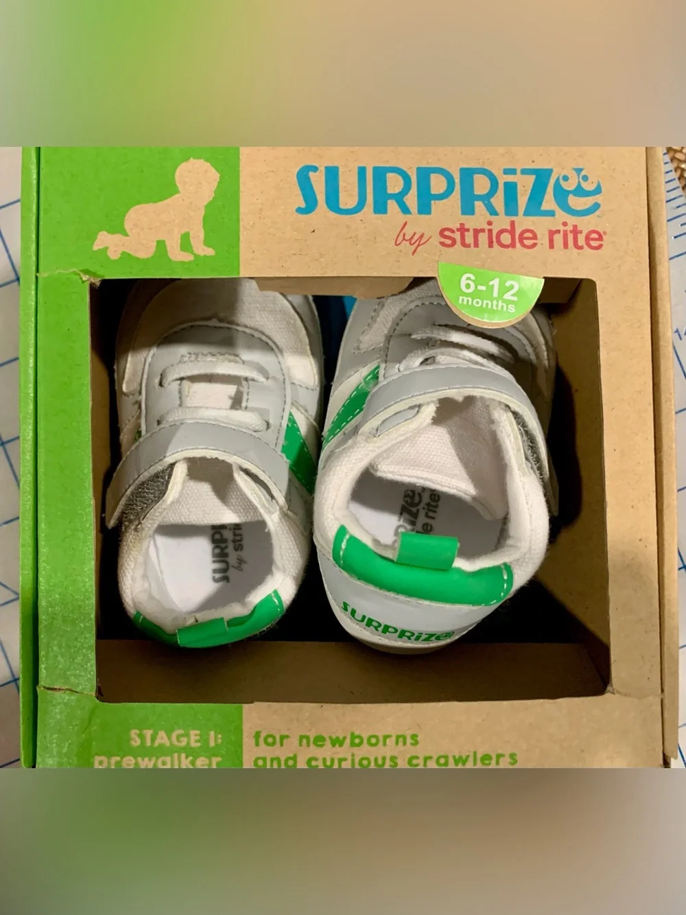 Stride Rite Surprize White & Green Baby Walker Sneakers